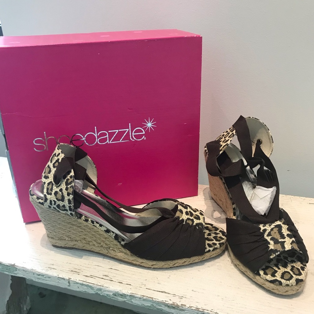 Brown Leopard Wrap Wedge Espadrille